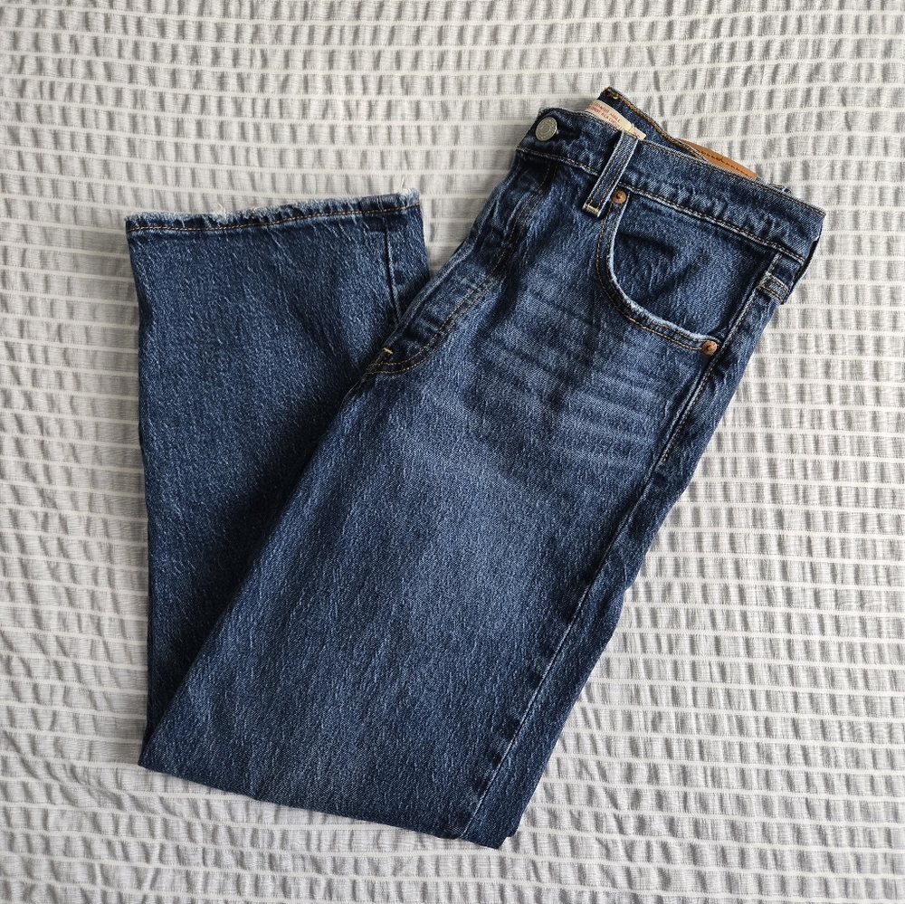 Levi's Ribcage Straight Ankle Jeans Low Stretch Dark Indigo